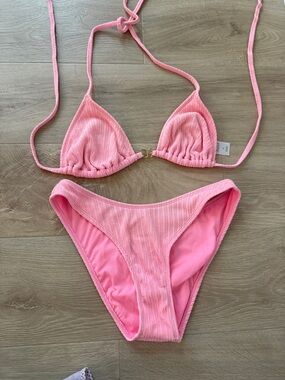 wild fable Pink Ribbed Bikini Set Top